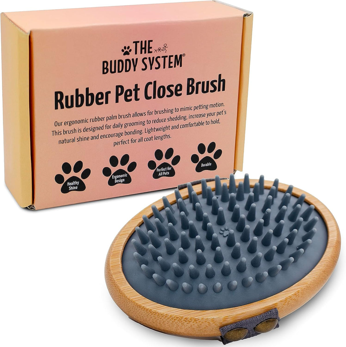 The Buddy System Rubber Pet Close Brush Soft Touch Oval Palm Brush